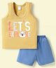 Tango Single Jersey Knit Sleeveless Text Printed Vest & Knee Length Shorts Set - Mustard & Blue
