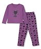 The Mom Store Cotton Knit Full Sleeves Cat Printed Coordinating Tee & Pajama Set - Purple