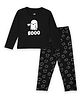 The Mom Store Cotton Knit Full Sleeves Booo Text Printed Nightsuit Set - Black