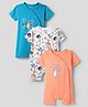 Babyhug Disney Interlock Knit Half Sleeves Romper with Mowgli & Friends Print Pack of 3 - Blue White & Peach