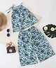 Qvink Cotton Sleeveless Floral Printed Coordinating Top & Pant Set - Blue