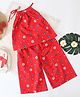 Qvink Cotton Sleeveless Floral Printed Coordinating Top & Pant Set - Red