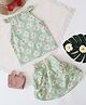 Qvink Cotton Sleeveless Floral Printed Coordinating Top & Skirt Set - Green