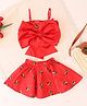 Qvink Satin Sleeveless Dogs Printed Coordinating Top & Skirt Set - Red