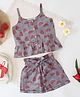 Qvink Cotton Sleeveless Abstract Printed Top & Coordinating Shorts Set - Grey