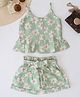 Qvink Cotton Sleeveless Floral Printed Top & Coordinating Shorts Set - Green