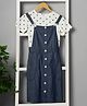 Budding Bees Cotton Solid Dungaree With Half Sleeves Top - White & Blue