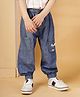 Budding Bees Denim Mild Washed & Zebra Embroidered Joggers - Blue