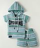 Dapper Dudes Half Sleeves Stripes & Opinion Print Hooded Tee With Shorts - Green