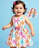 Doodle Poodle 100% Cotton Knit Sleeveless Tree Printed Frock With Bow Applique & Bloomer - White