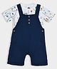 Mi Arcus 100% Cotton Solid Dungaree With Animals Printed Tee Set - White & Blue