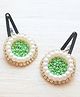 Pretty Ponytails Pearls & Beads Embellished Floral Designed Tic Tac Clips - Green