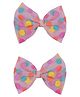 Aye Candy Polka Dots Designed Bow Applique Detailed Hair Clips - Pink Blue & Yellow