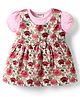Wonderchild Interlock Floral Printed Bow Applique Detailed Dress With Half Puffed Sleeves Tee - Pink