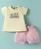 Wonderchild Interlock Half Sleeves Typography Printed Top With Solid Shorts - Lemon & Pink