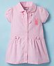 Wonderchild Cotton Half Sleeves Rabbit Applique Detailed Striped Shirt Style Dress - Pink