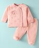 Wonderchild Velour Woven Full Sleeve Teddy Bear Embroidered Coordinating Night Suit Set - Peach