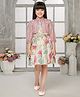 TINY BABY Rayon Floral Printed Layered Dress With Three Fourth Sleeves Abstract Printed Jacket - Pink