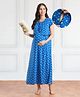 Bella Mama Cotton Knit Half Sleeves Maternity & Nursing Nighty Floral Print - Blue