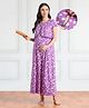 Bella Mama Cotton Knit Half Sleeves Floral Printed Maternity Nursing Nighty With Pocket & Concealed Zipper - Lavender