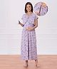 Bella Mama Cotton Knit Half Sleeves Concealed Zipper Floral Print Nighty - Lilac