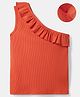 Kookie Kids Knit  Sleeveless Solid Color Rib Slim Fit Off Shoulder Frill Top - Coral