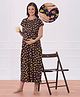 Bella Mama 100% Cotton Knit Half Sleeves Concealed Zipper Nursing Nighty Floral Print - Navy Blue