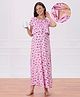 Bella Mama Cotton Knit Half Sleeves Butterfly Printed Maternity Nursing Nighty With Concealed Zipper - Pink
