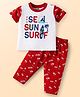 Doodle Poodle 100% Cotton Knit Half Sleeves Night Suit With Beach Theme Print  - Red