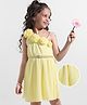 Hola Bonita Knit Sleeveless Solid Colour Textured Frock With Floral Applique & Belt - Light Yellow