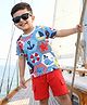 Babyhug Single Jersey Knit Half Sleeves T-Shirt & Shorts Set with Nautical Theme Print - Red