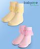 Babyoye Cotton Bamboo Knit Socks with Organza Lace Pack of 2 - Yellow & Pink