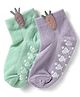 Babyoye Cotton Bamboo Knit Ankle Length 3D Carrot Toy Anti Skid Socks Pack of 2 - Sea Green & Lavender
