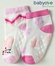 Babyoye Cotton Bamboo Knit Ankle Length Anti Skid Socks with Star & Animal Design Pack of 2 - White & Pink