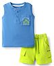 Babyhug Single Jersey Knit Sleeveless T-Shirt & Shorts Set with Carlifornia Text Print - Blue & Limegreen