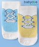 Babyoye Cotton Bamboo Knit Ankle Length Anti-skid Socks with Lace Design Pack of 2 - Yellow & Light  Blue