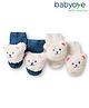 Babyoye Cotton Bamboo Knit Ankle Length Socks with Bear Applique Pack of 2 - Navy Blue & White