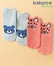 Babyoye Cotton Bamboo Knit Ankle Length Anti-skid Socks with Animal Design Pack of 2 - Red & Light Blue