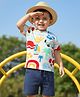 Babyhug Single Jersey Knit Half Sleeves T-Shirt & Shorts Set with Beach Theme Print - White & Navy Blue