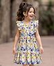 Kookie Kids Woven Sleeveless Frock With Frill On Shoulders & Floral Print - White