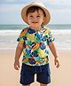 Babyhug Single Jersey Knit Half Sleeves T-Shirt & Shorts Set With Leaf Print - Blue