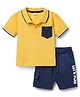 Babyhug Single Jersey Knit Half Sleeves Polo T-Shirt & Shorts Set with Text Print - Yellow & Blue