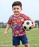 Babyhug Single Jersey Knit Half Sleeves T-Shirt & Shorts Set with Sports Theme Print - Red & Blue