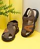 Tiny Bugs A Alphabet Patch Embroidered Sandals With Velcro Closure - Brown