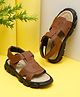 Tiny Bugs Checked Sandals With Velcro Closure - Tan