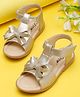 Tiny Bugs Bow Applique Detailed & Metallic With Velcro Closure Sandals -  Gold