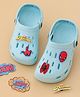 Yellow Bee Marvel Solid Perforated Avengers Clogs With Web & Spider Man Charms - Light Blue