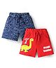 Doodle Poodle 100% Cotton Knit Knee Length Shorts With Animal Print Pack Of 2 - Red & Blue