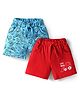 Doodle Poodle 100% Cotton Knit Knee Length Shorts With Vehicle Print Pack Of 2 - Red & Light Blue