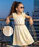 Hola Bonita Knit Sleeveless Shiny Fabric Solid Frock With Belt - Cream
